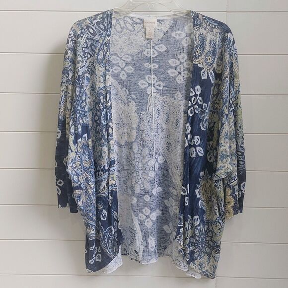 Chico's Sweaters - Chicos Cool Paisley Mona Cardigan Size 2 Blue Green Paisley Linen Blend Boho